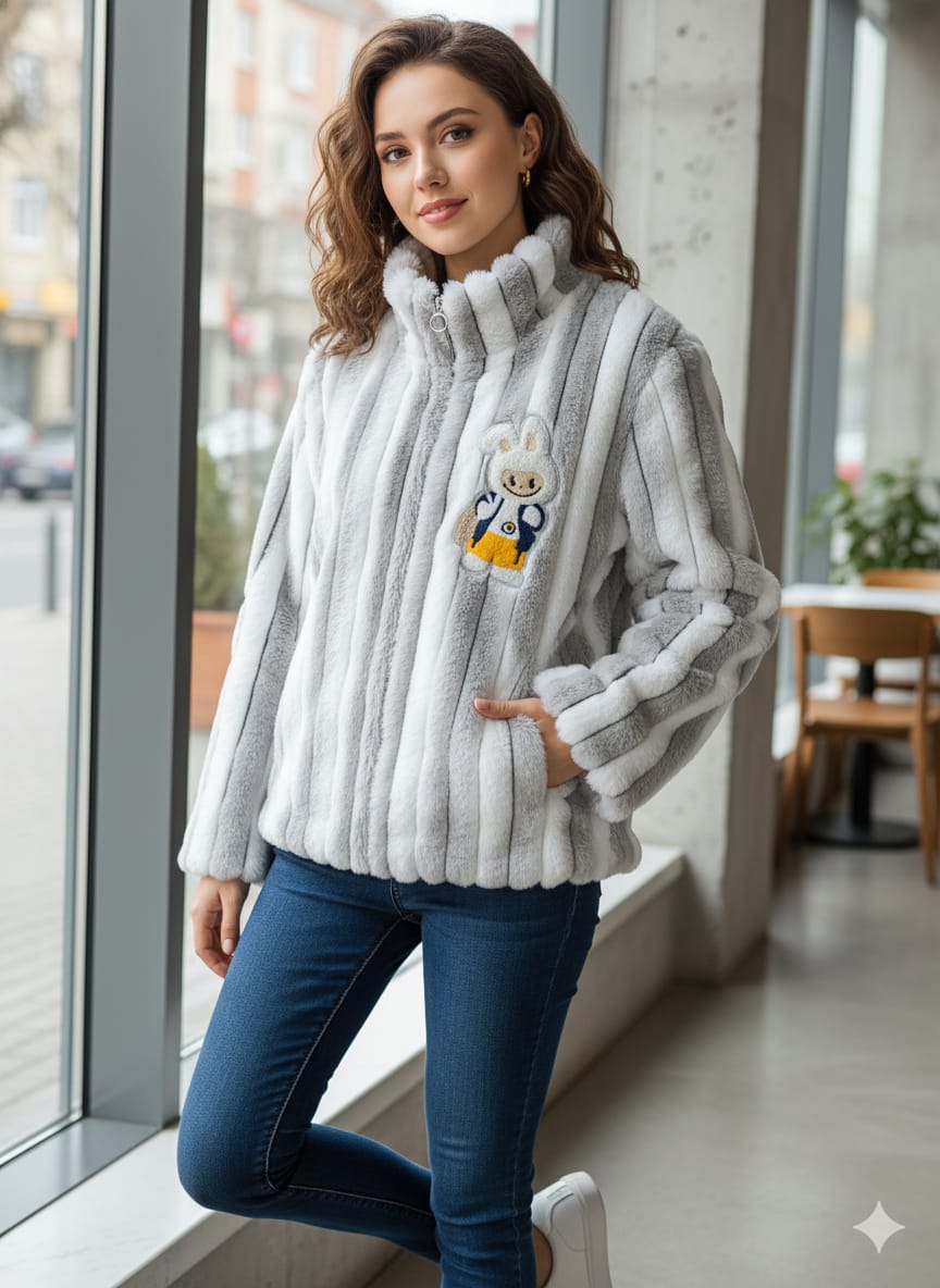 Arctic Bunny Faux Fur Winter Jacket – Soft Plush Warm Jacket for Women & Girls
