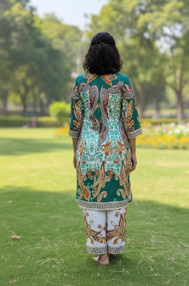 Emerald green paisley-printed co-ord set - Image 4